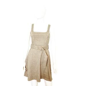 Topshop Black & Mustard Plaid Belted Pinafore Fit & Flare Mini Dress